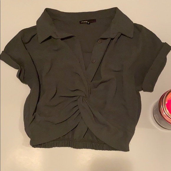 Army Green Cropped Tie Tee - Picture 1 of 3